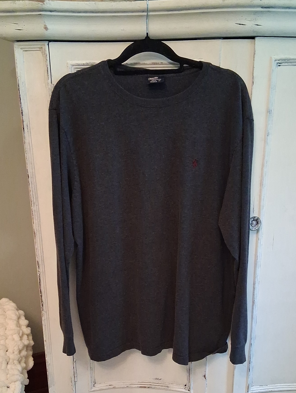 Ralph Lauren Men's Charcoal Long-Sleeve Crewneck Shirt with Polo Emblem